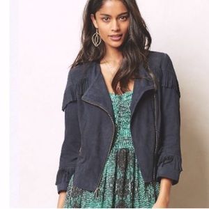NWT Anthropologie Suede Fringe Moto Jacket. Size Small. RARE